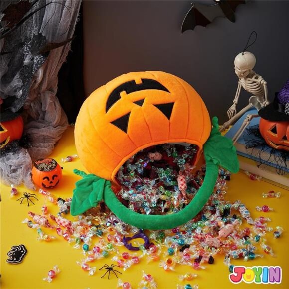 Halloween pumpkin plush tote bucket measuring 11 x 13.4 inches, designed - Picture 7 of 8